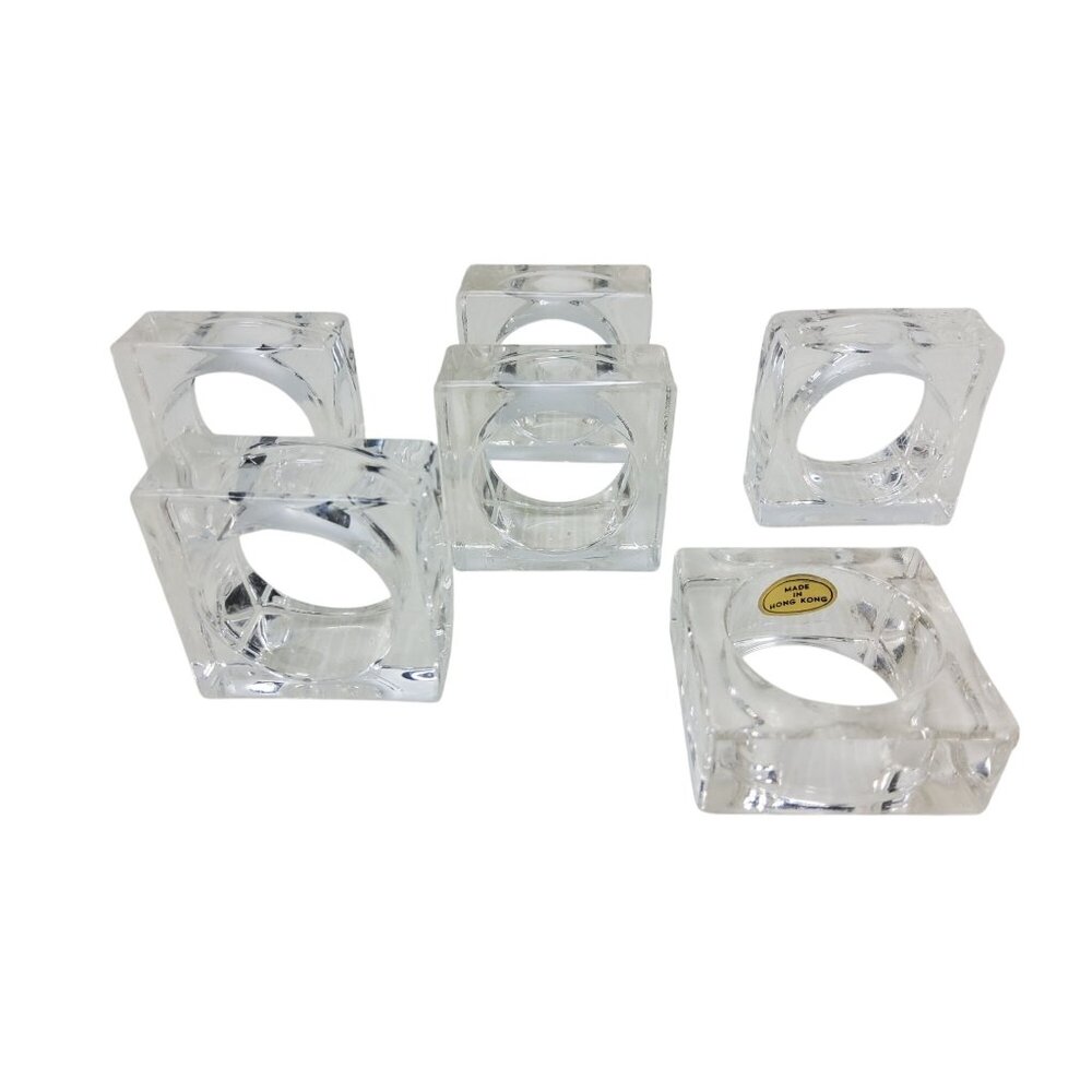 Set Of 6 Vintage Clear Acrylic,Lucite Square Napkin Rings